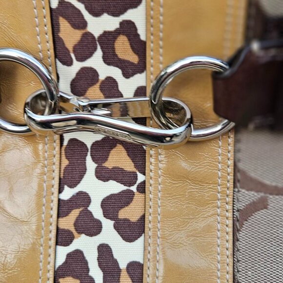 Coach Signature Canvas Satchel/Bag Leopard/Brown, Leather Horsebit Hardware - Picture 13 of 17